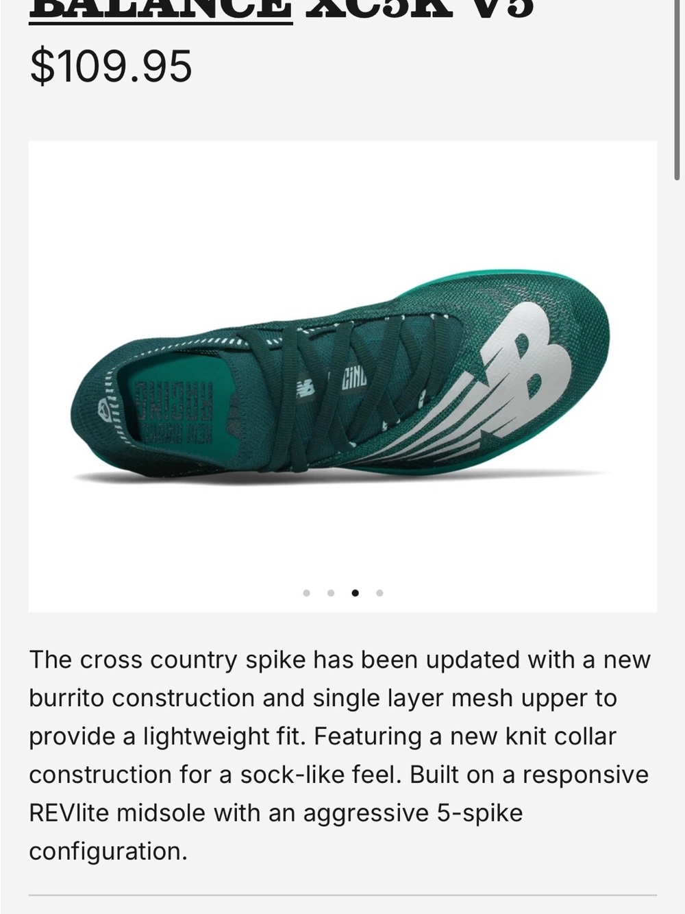 New Balance women’s XC5K V5 Cross Country Spike — Teal/White